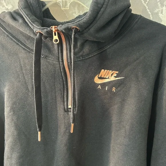 Nike Women's Black and Gold Quarter-Zip Hoodie - Picture 3 of 8